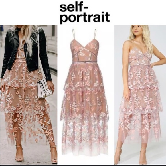 Self-Portrait Dresses & Skirts - NWOT Self-Portrait Blush Floral Midi Embroidered Dress Size 10